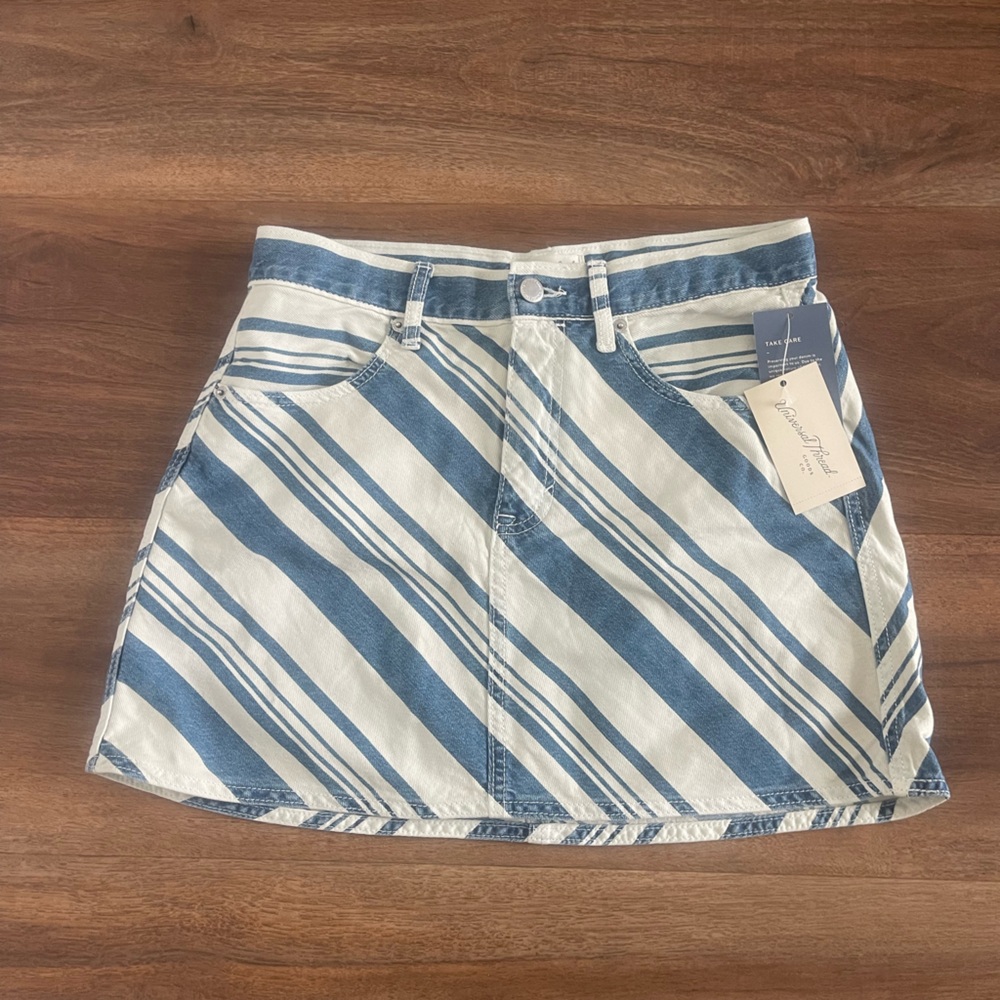 Navy and White Striped Skirt